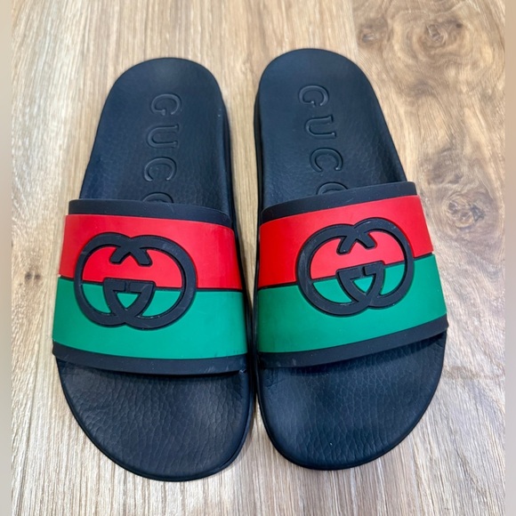 Gucci Signature Stripe Slide Sandals - Men’s - size 40/7.5 EUC - Picture 1 of 7